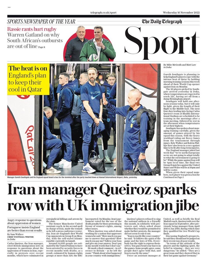 عکس | بازتاب مصاحبه جنجالی کیروش با خبرنگار انگلیسی | طعنه سرمربی ایران روی جلد نشریه بریتانیایی