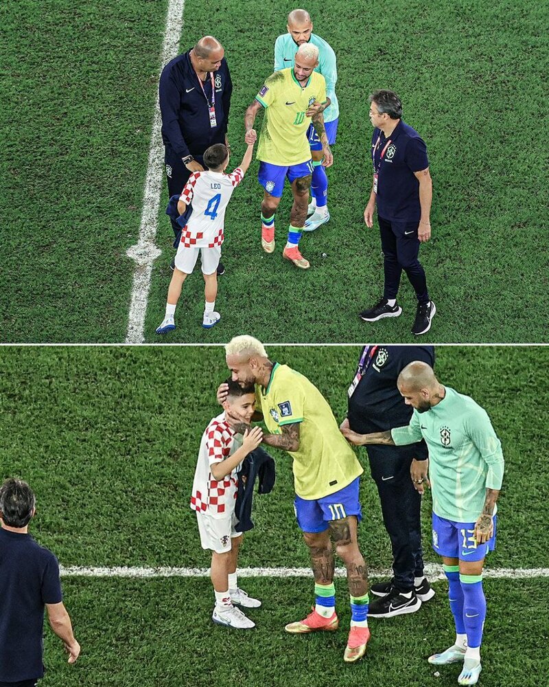 عکس | دراماتیک‌ترین لحظه در پایان بازی برزیل و کرواسی | رفتار جالب فوق ستاره با پسر بازیکن رقیب!