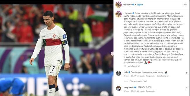 عکس | پیام پله به کریس رونالدو پس از حذف تلخ در جام جهانی | از تو ممنونم دوست من