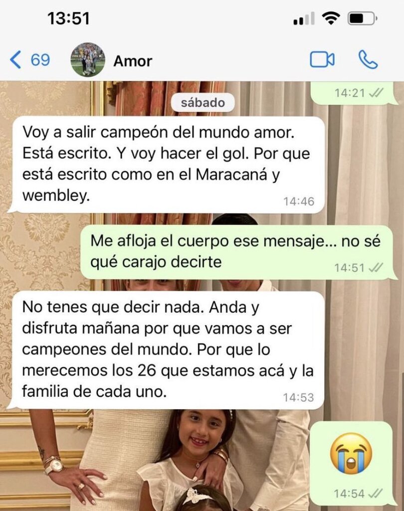 عکس | پیام خصوصی ستاره آرژانتین به همسرش قبل از فینال افشا شد | پیش‌بینی جادویی اتفاق افتاد!