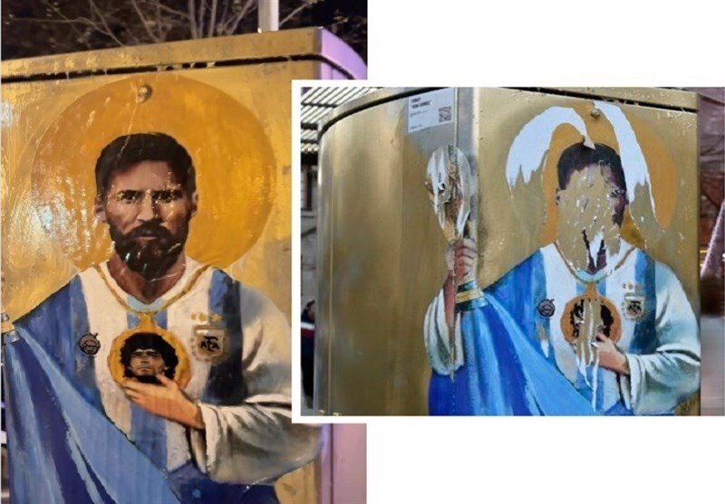 عکس | اقدام جنجالی روی چهره لیونل مسی | تخریب اثر هنری پس از فتح جام جهانی