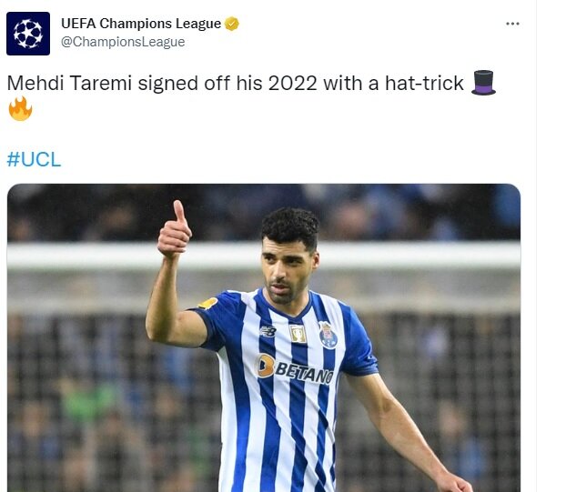 لقب جدید یوفا به مهدی طارمی در آستانه سال نو میلادی | واکنش به هت تریک ستاره ایرانی