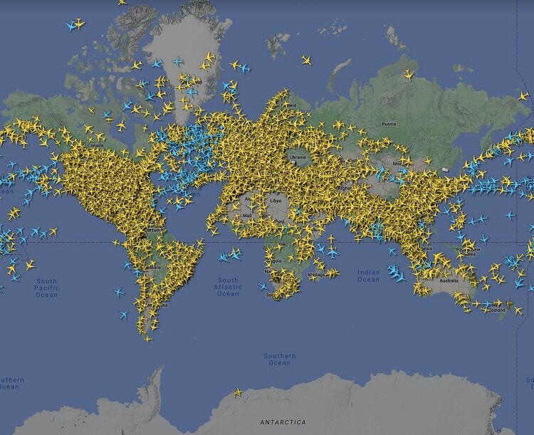 عکس | نقشه ترافیک هوایی جهان در نخستین روز از سال ۲۰۲۳