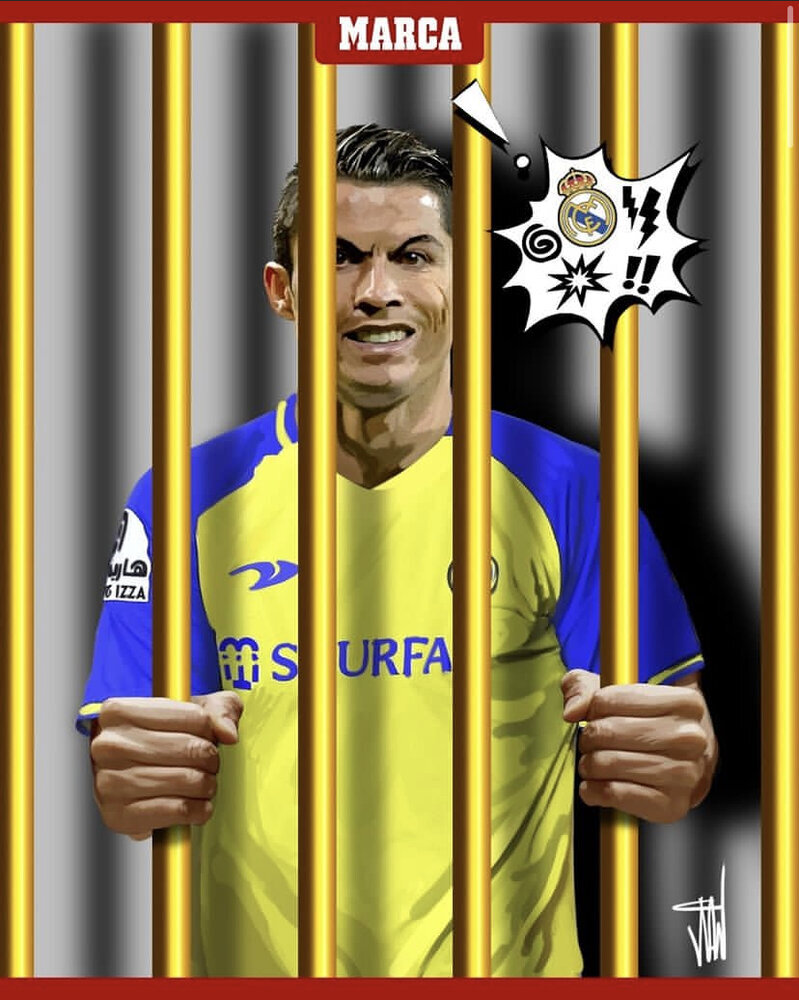 عکس| تصویری توهین آمیز علیه رونالدو | ستاره پرتغالی را بعد از قرارداد به قفس بردند!