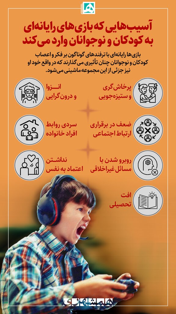 اینفوگرافیک | آسیبهایی که بازیهای رایانهای به کودکان و نوجوانان وارد میکنند