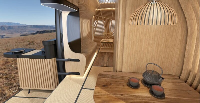 تصاویری از یک کاروان با طراحی داخلی عجیب | الهام از معماری ژاپنی