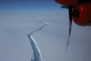 ببینید | لحظه شکسته شدن یک کوه یخ عظیم در قطب جنوب