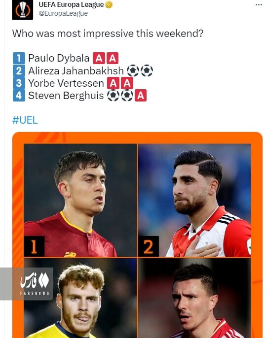 عکس | علیرضا جهانبخش در میان گزینه های بهترین بازیکن یوفا