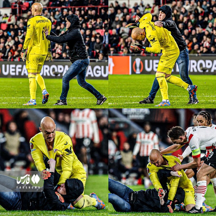 عکس | حمله جیمیجامپ به دروازهبان رقیب | درگیری جنجالی در لیگ اروپا جهانی شد