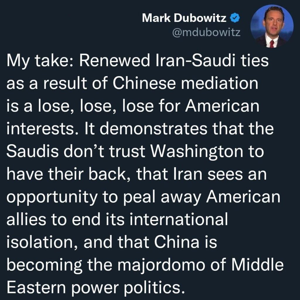 واکنش مهم مدیر لابی صهیونیستی به توافق ایران و عربستان | سعودی‌ها به حمایت واشنگتن اعتمادی ندارند