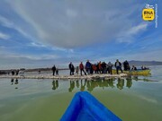 ببینید | لحظه ورود آب به دریاچه ارومیه از طریق سیمینه رود