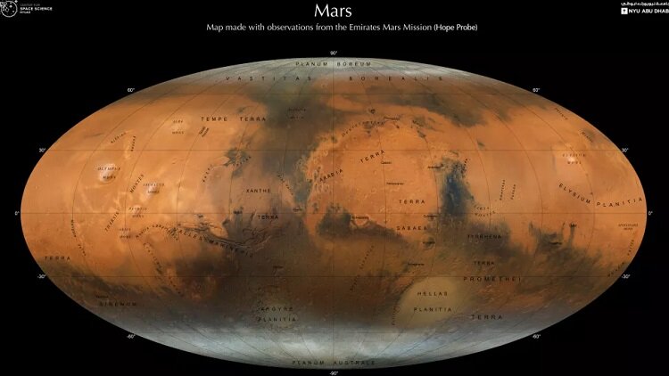 نقشه‌ای شگفت‌انگیز از مریخ | مدارگرد اماراتی سیاره سرخ را این‌گونه به تصویر کشید