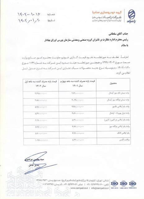 محصولات زامیاد هم مجوز افزایش قیمت دریافت کرد | انواع وانت و پیکاپ چند درصد گران شد؟
