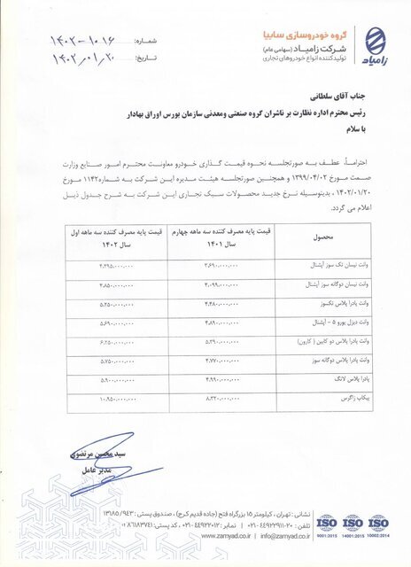 محصولات زامیاد هم مجوز افزایش قیمت دریافت کرد | انواع وانت و پیکاپ چند درصد گران شد؟