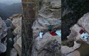 ببینید | افطار خوردن روی خطرناک‌ترین آبشار عربستان