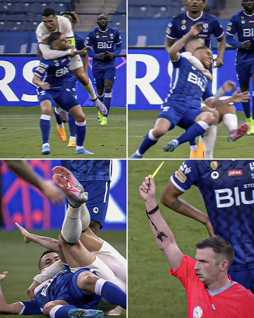 عکس| عجیب ترین حرکت رونالدو در فوتبال اتفاق افتاد | اجرای فنون کشتی کچ روی بازیکن الهلال