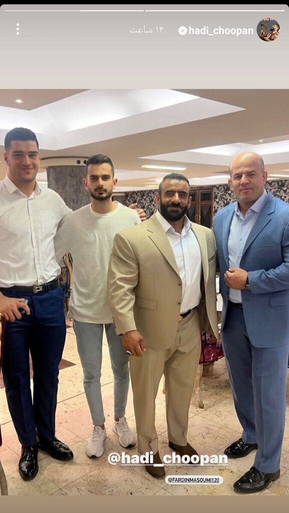 عکس| تصویری خاص از هادی چوپان در کنار فردین و پسرش | استایل جالب چهره سرشناس در برابر قهرمان مسترالمپیا