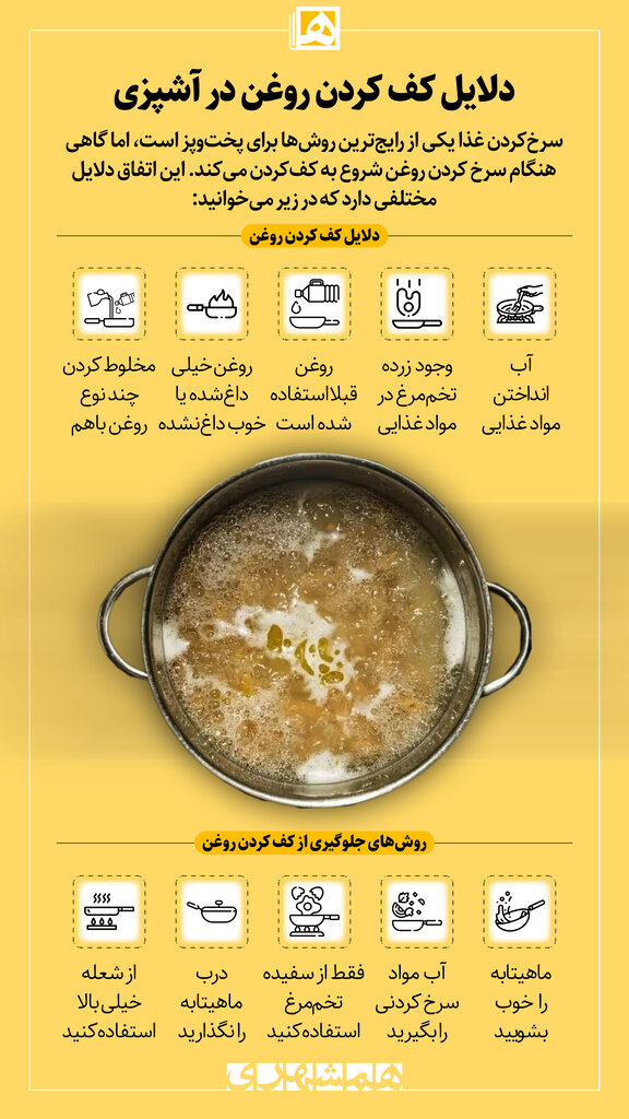 دلایل کف کردن روغن هنگام آشپزی