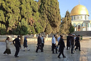 ببینید | تعرض اشغالگران به مسجد الاقصی | لحظه وقیحانه بالا گرفتن پرچم اسرائیل توسط متعرضان!