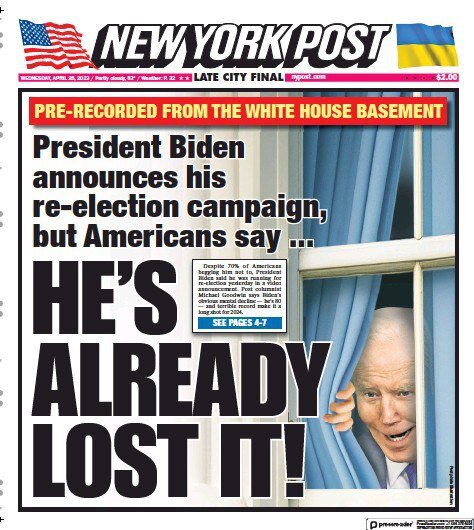 عکس | واکنش جالب نیویورک پست به نامزدی بایدن در انتخابات ریاست جمهوری آمریکا