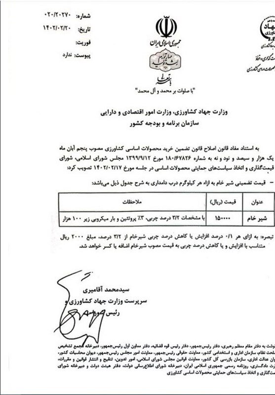جزئیات افزایش قیمت شیرخام اعلام شد