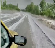 تصاویر بارش عجیب تگرگ در آذربایجان غربی | اینجا بهار هم سفیدپوش شد