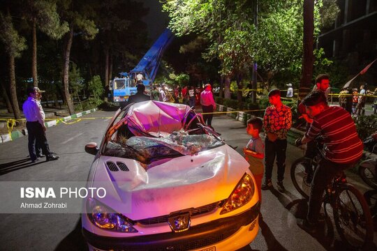 سقوط جرثقیل روی پژو ۲۰۶