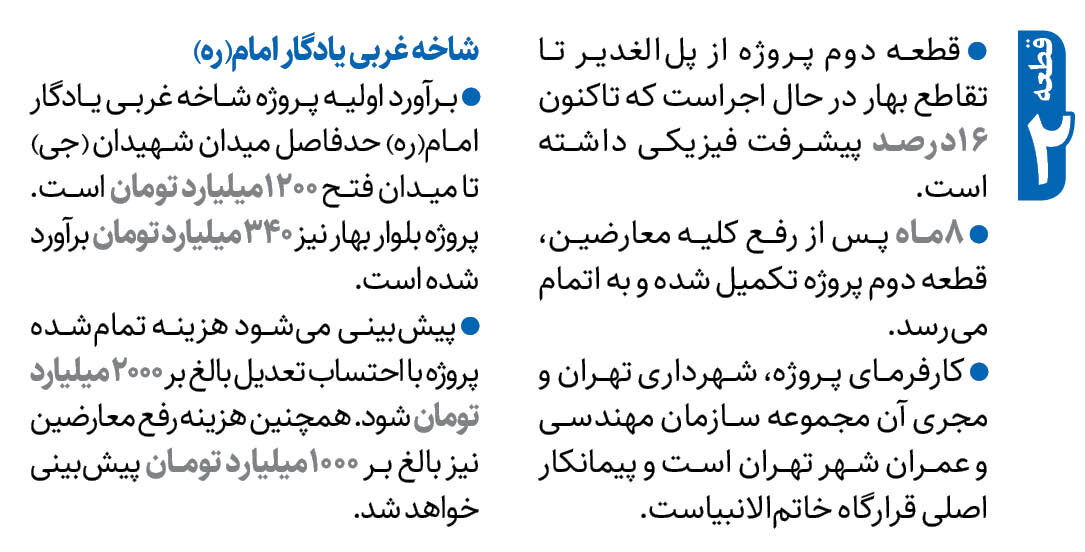 بهره برداری فاز اول بزرگراه بروجردی تا دو ماه آینده