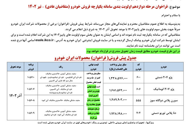 مهلت ۱۲ روزه ایران خودرو برای واریز وجه اولویت پاییز |  فعال شدن سامانه فروش یکپارچه برای متقاضیان مرحله اول