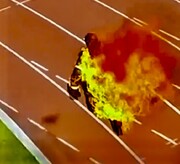 تصاویر رکوردشکنی عجیب یک آتش‌نشان با بدن شعله‌ور در آتش
