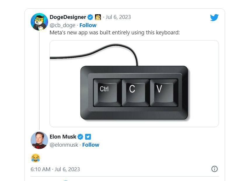 اولین واکنش ایلان ماسک به اپلیکیشن جدید زاکربرگ با یک ایموجی؛ توییتر در برابر تردز