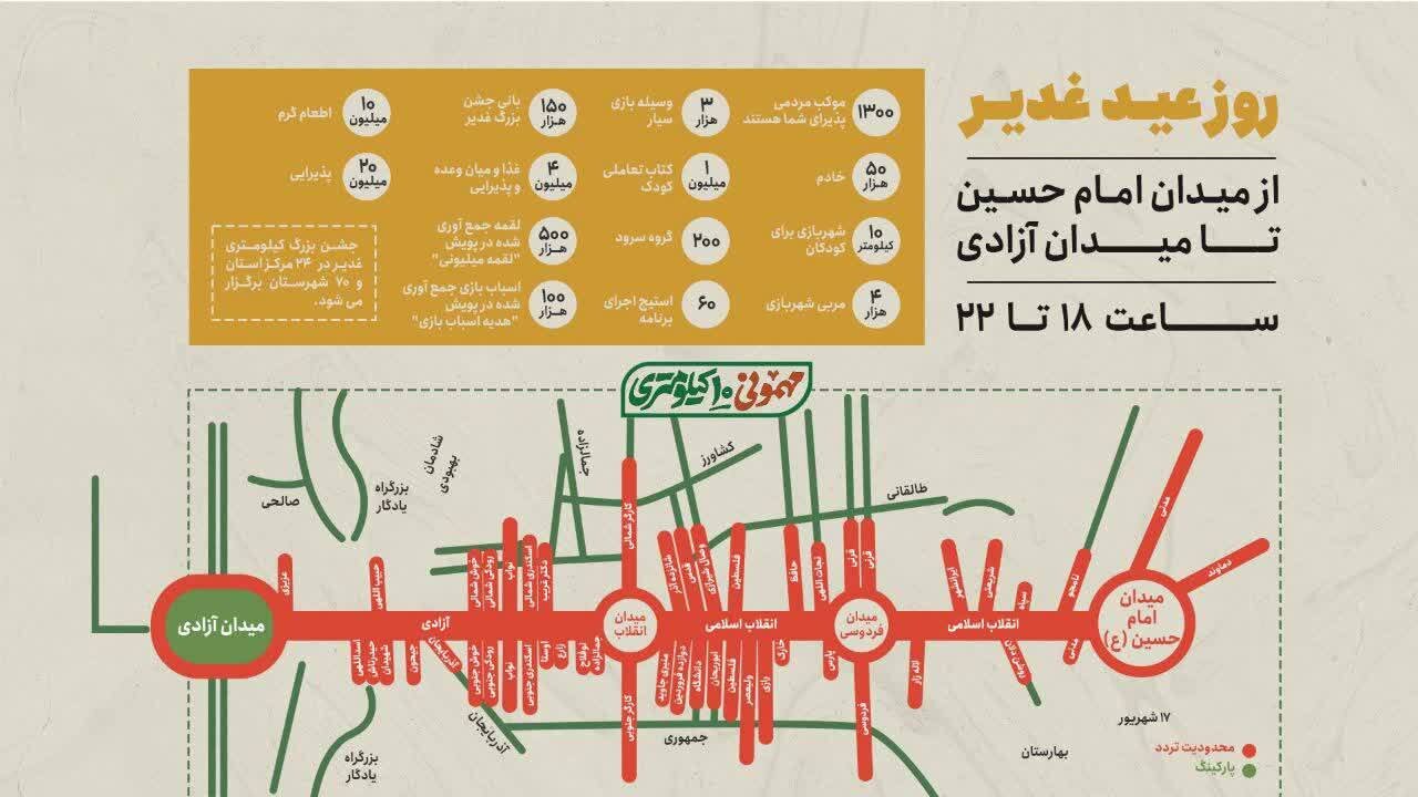 اینفوگرافیک خیابانهای اطراف مسیر ۱۰ کیلومتری عید غدیر