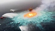 ببینید | آتش‌سوزی سکوی نفتی در خلیج مکزیک | ۶ نفر زخمی شدند
