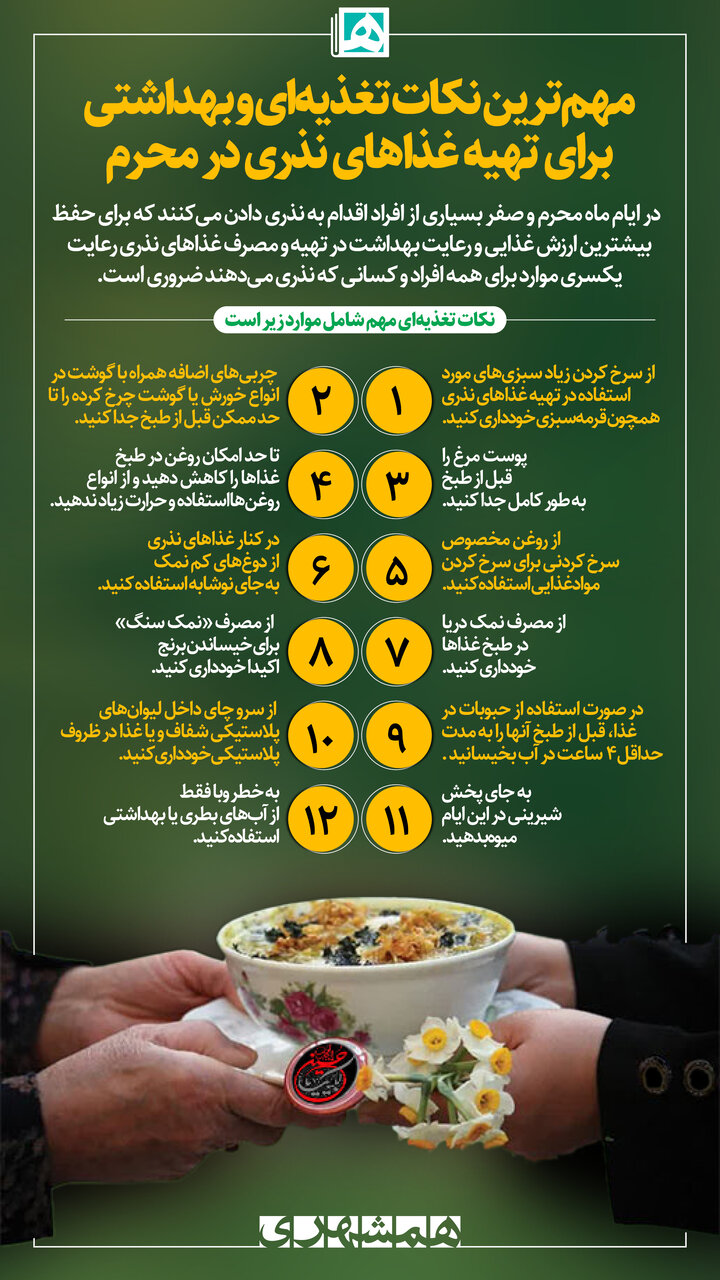 مهمترین نکات تغذیهای و بهداشتی تهیه غذاهای نذری در محرم