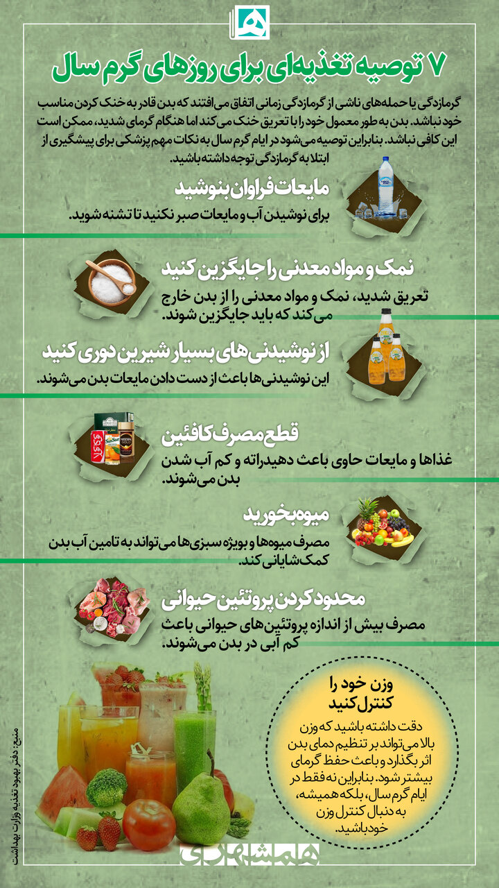 ۷ توصیه تغذیهای ساده برای روزهای گرم سال