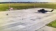 تصاویر لحظه برخورد وحشتناک یک بالگرد  روسی با تیر برق در پایگاه هوایی