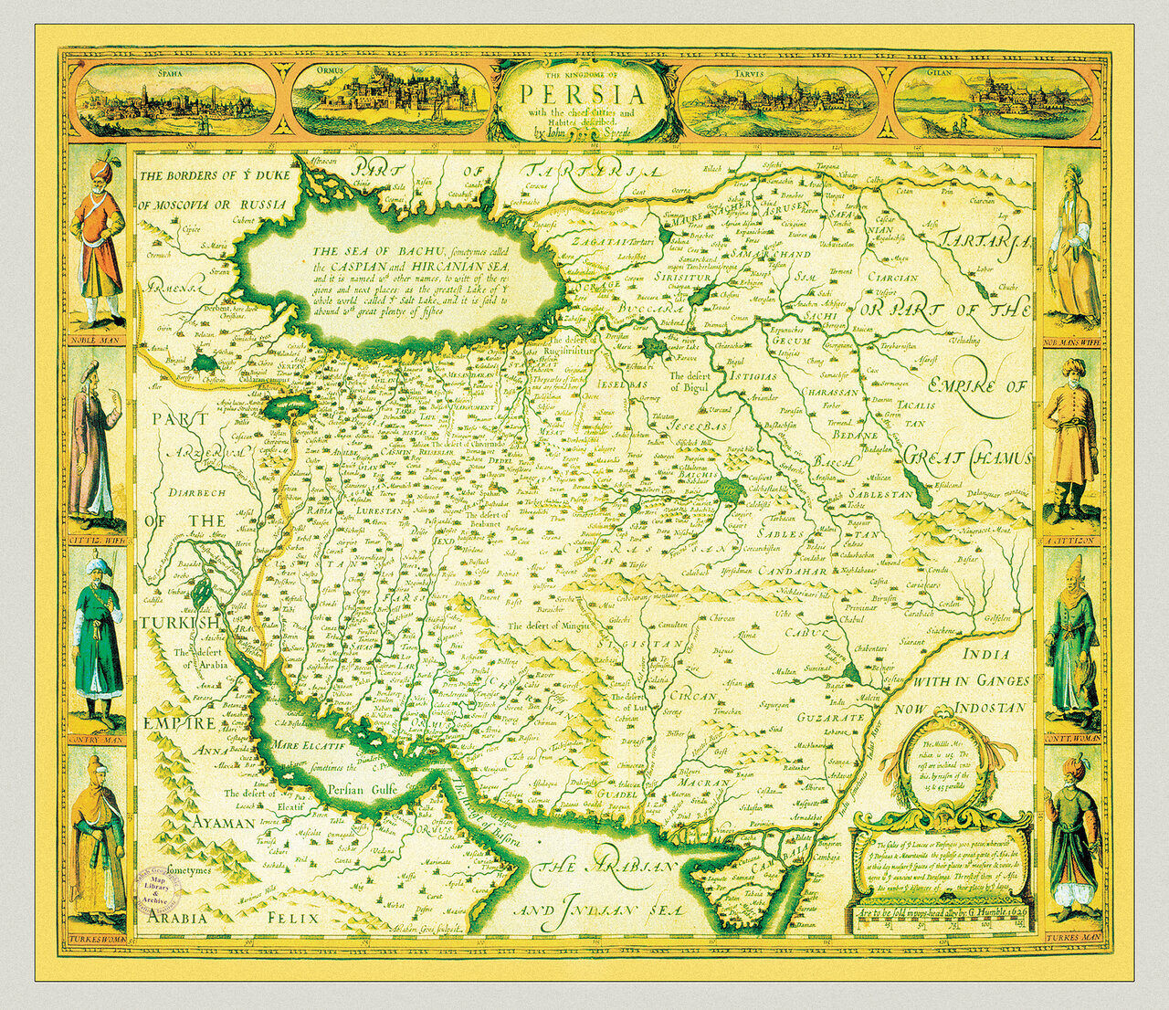 نقشه‌نگار معروف انگليسي كه جزو گروه نقشه‌نگاران هونديوس بود، نقشه پادشاهي ايران را به اين صورت ترسيم كرد. «جان اسپيد» (1552 – 1629 ميلادي) در اين نقشه نام خليج‌فارس را به‌صورت Persian Gulfe، در آن ثبت كرده. اين نقشه در سال 1646 ميلادي منتشر شد.