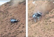 تصاویر لحظه سقوط وحشتناک یک خودرو به دره | این تصاویر دوربین نصب شده روی داشبورد است!
