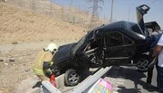 تصاویر تصادف زنجیره‌ای در اتوبان کرج - تهران | دناپلاس له شد ؛ خرد شدن گاردریل را ببینید