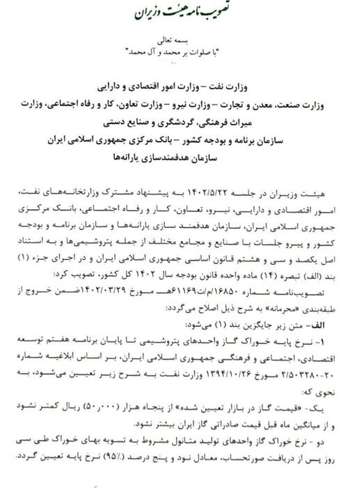 روش محاسبه نرخ خوراک گاز صنایع با فرمول بازگشت | جزئیات مصوبه هیئت وزیران