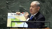 عکس | جزئیات نقشه خاورمیانه جدید نتانیاهو که در سازمان ملل نمایش داد | کشورهایی که در نقشه سبز بودند؛ وضعیت ایران و فلسطین