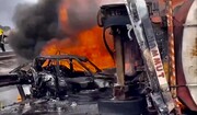 ببینید | لحظات سوختن دو کودک در آتش تانکر سوخت در تبریز | چهار فیلم از آتش سوزی بزرگ امروز در تبریز