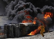 تصاویر وحشتناک واژگونی و آتش سوزی تانکر سوخت در تبریز | ۵ نفر کشته و مصدوم شدند