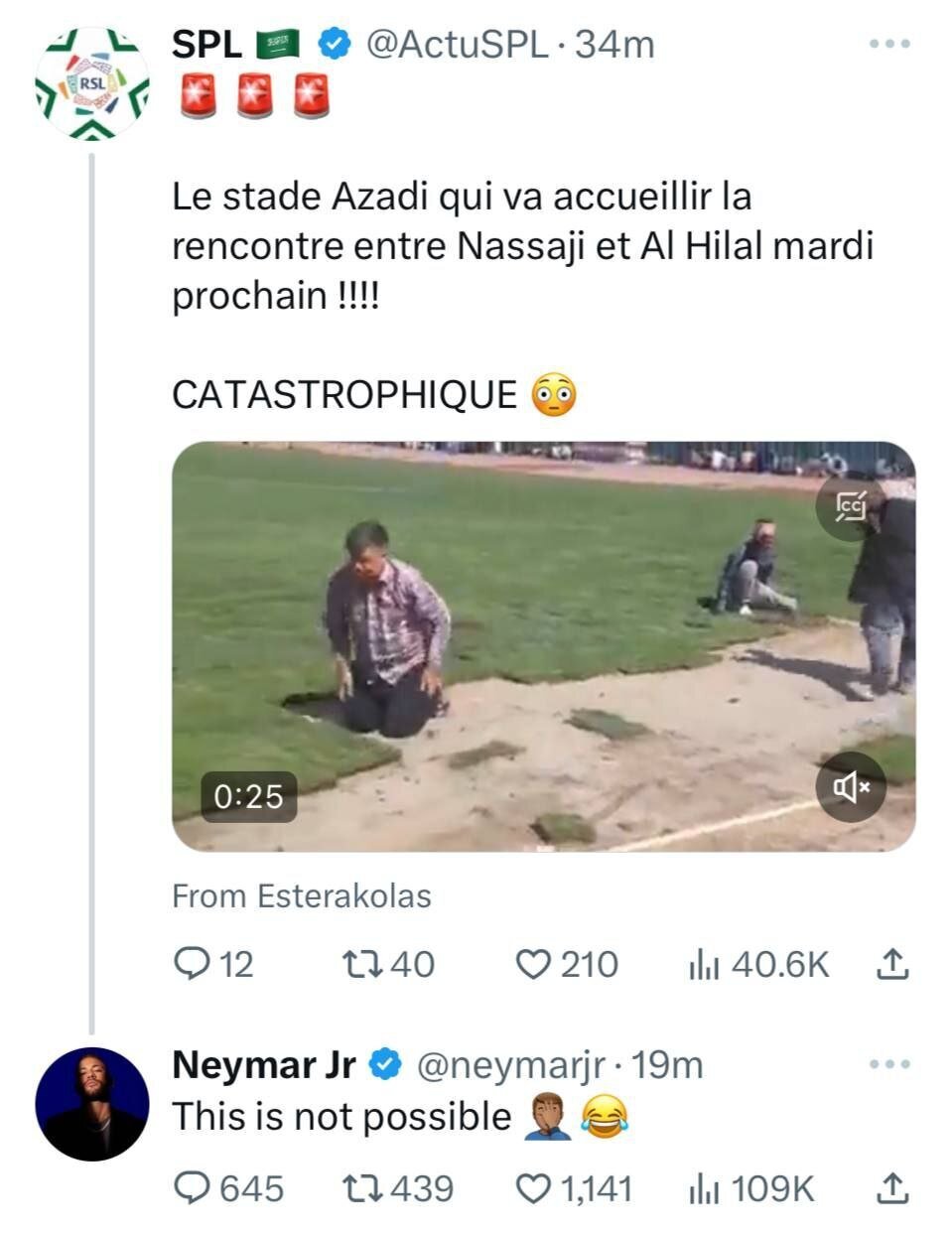 عکسی که از ورزشگاه آزادی که نیمار را متعحب کرد | کنایه تلخ به شرایط مهمترین ورزشگاه ایران