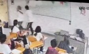 تصاویر حمله وحشیانه یک دانش آموز با چاقو به معلم زن در کلاس درس