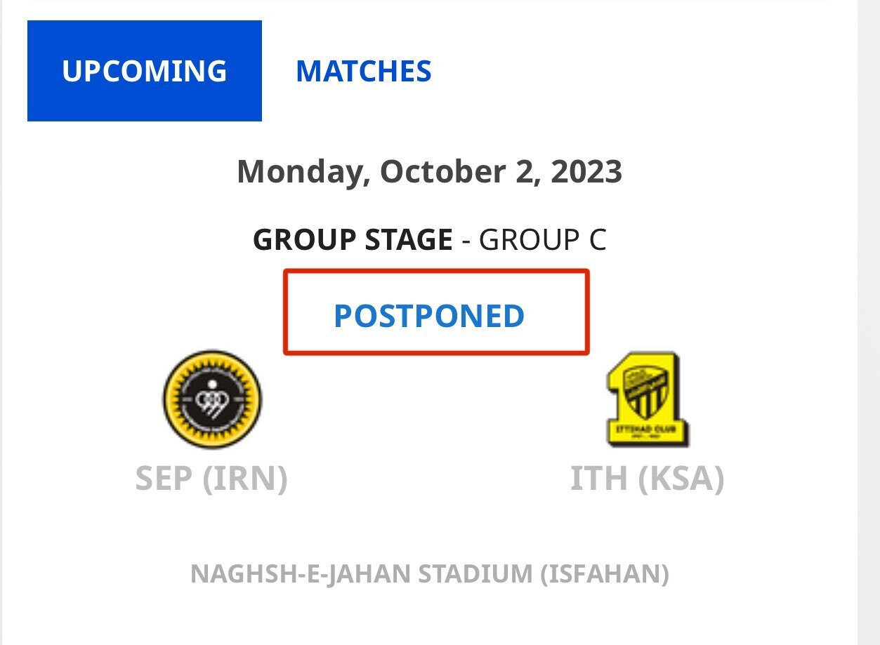 AFC تکلیف بازی سپاهان-الاتحاد را مشخص کرد