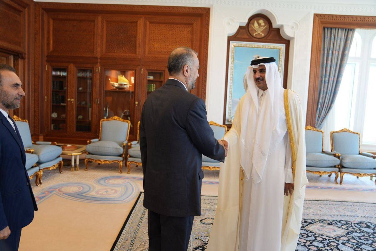 وزیر خارجه با امیر قطر دیدار کرد | تصاویر استقبال شیخ تمیم از امیرعبداللهیان در دیوان امیری