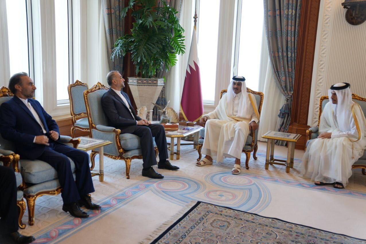 وزیر خارجه با امیر قطر دیدار کرد | تصاویر استقبال شیخ تمیم از امیرعبداللهیان در دیوان امیری