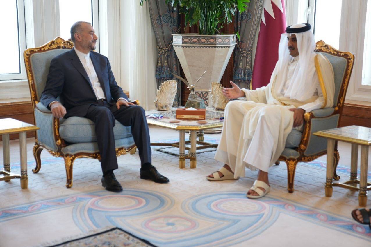 وزیر خارجه با امیر قطر دیدار کرد | تصاویر استقبال شیخ تمیم از امیرعبداللهیان در دیوان امیری