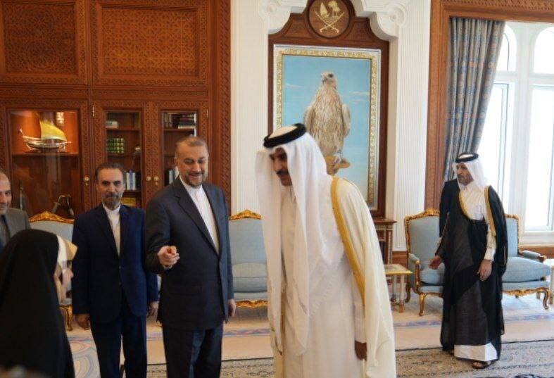وزیر خارجه با امیر قطر دیدار کرد | تصاویر استقبال شیخ تمیم از امیرعبداللهیان در دیوان امیری
